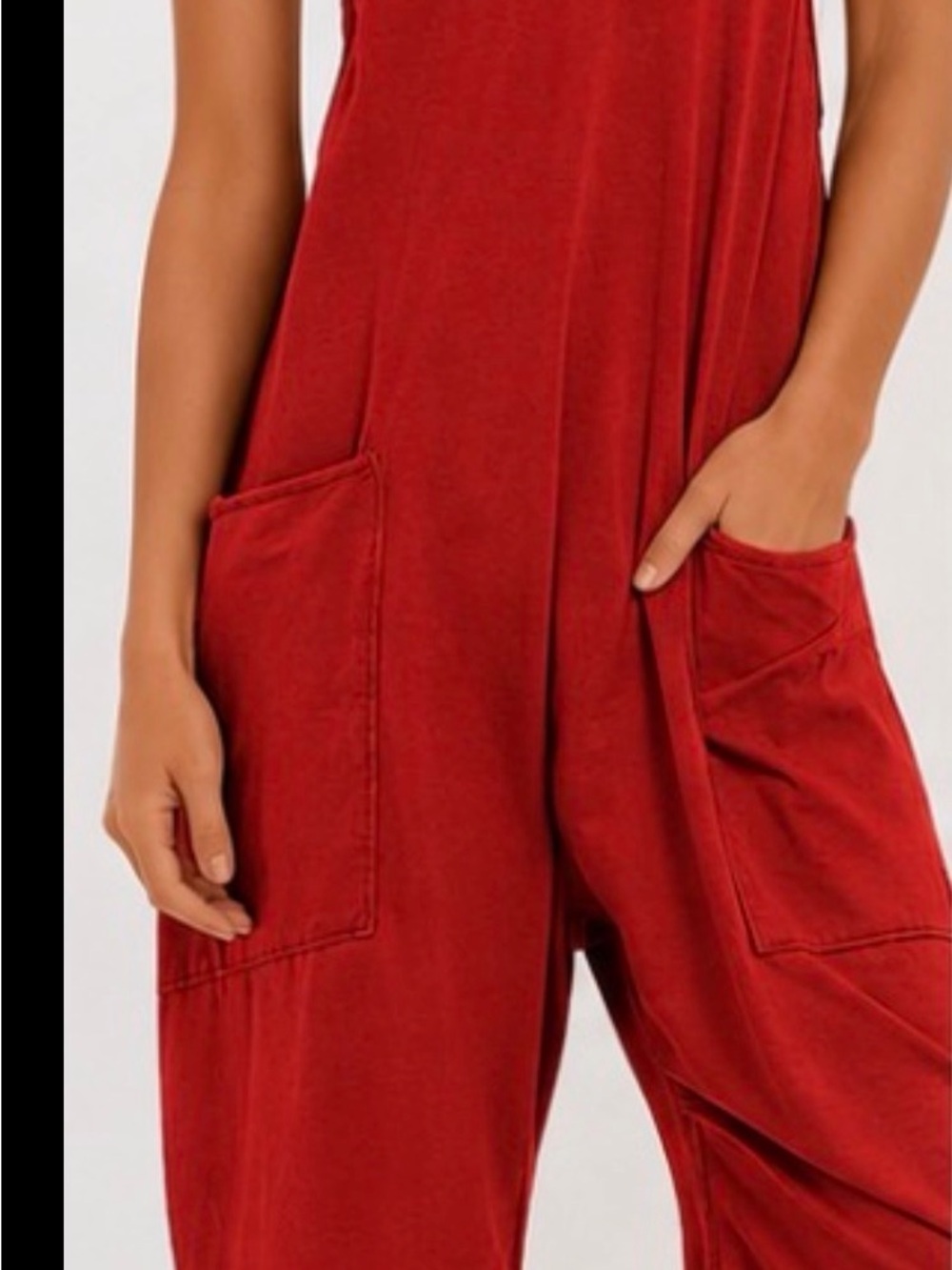 Zenana Outfitters Red Sleeveless Jumpsuit with Front Patch Pockets